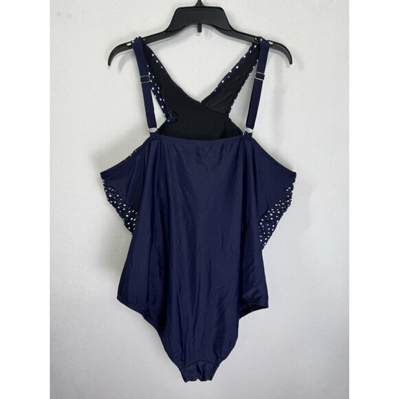 Swimsuits for All One Piece Swimsuit Size 26 Navy Blue Polka Dot High Neck Wrap - Picture 3 of 10
